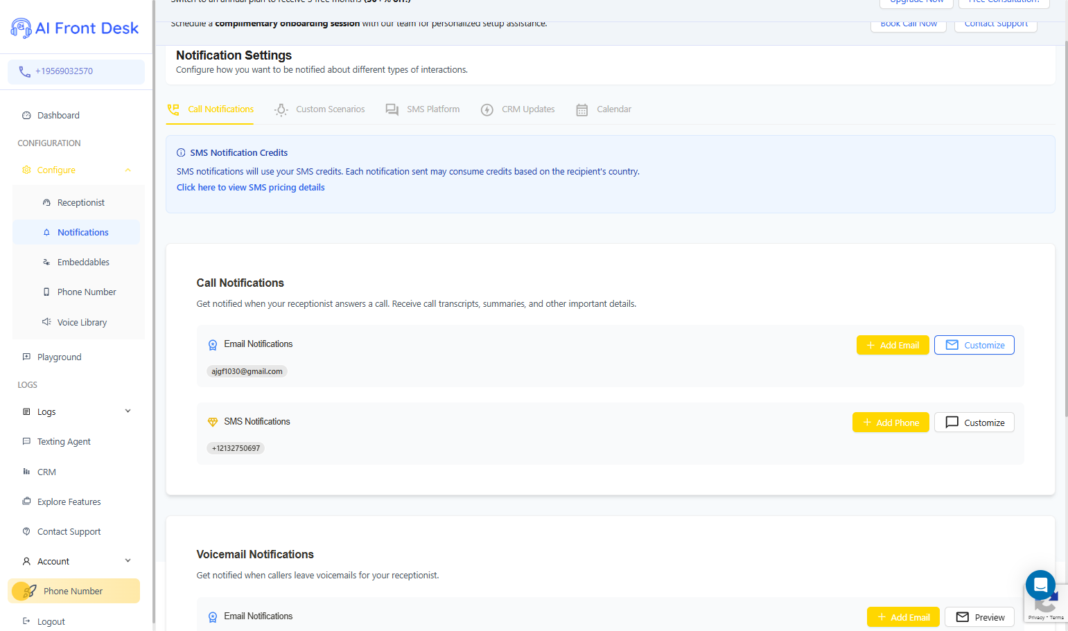 Call Notifications | You can also customize the type of email notification you get