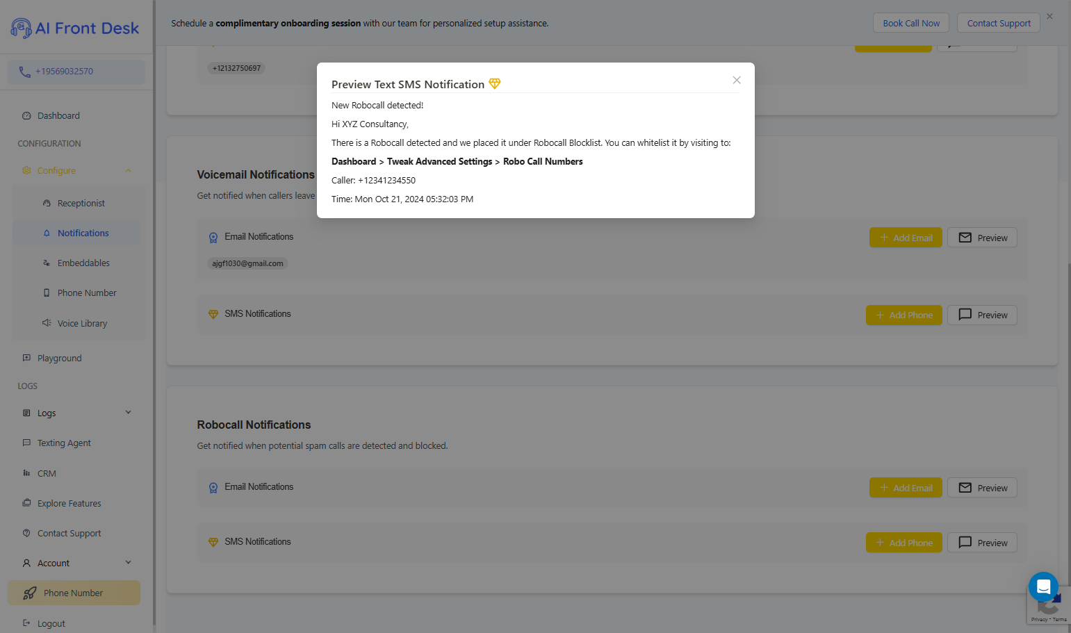 Robocall Notification | Click on Preview Text SMS Notifications