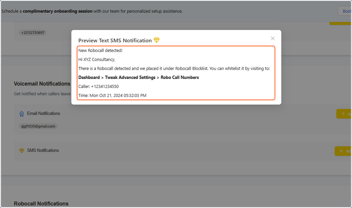 Robocall Notification | Click on Preview Text SMS Notifications