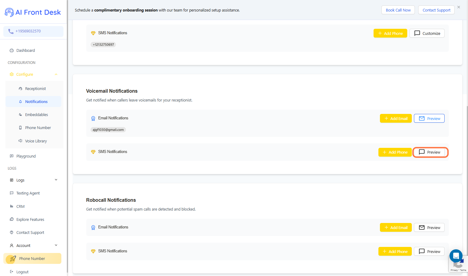 Voicemail Notifications | Click on Preview