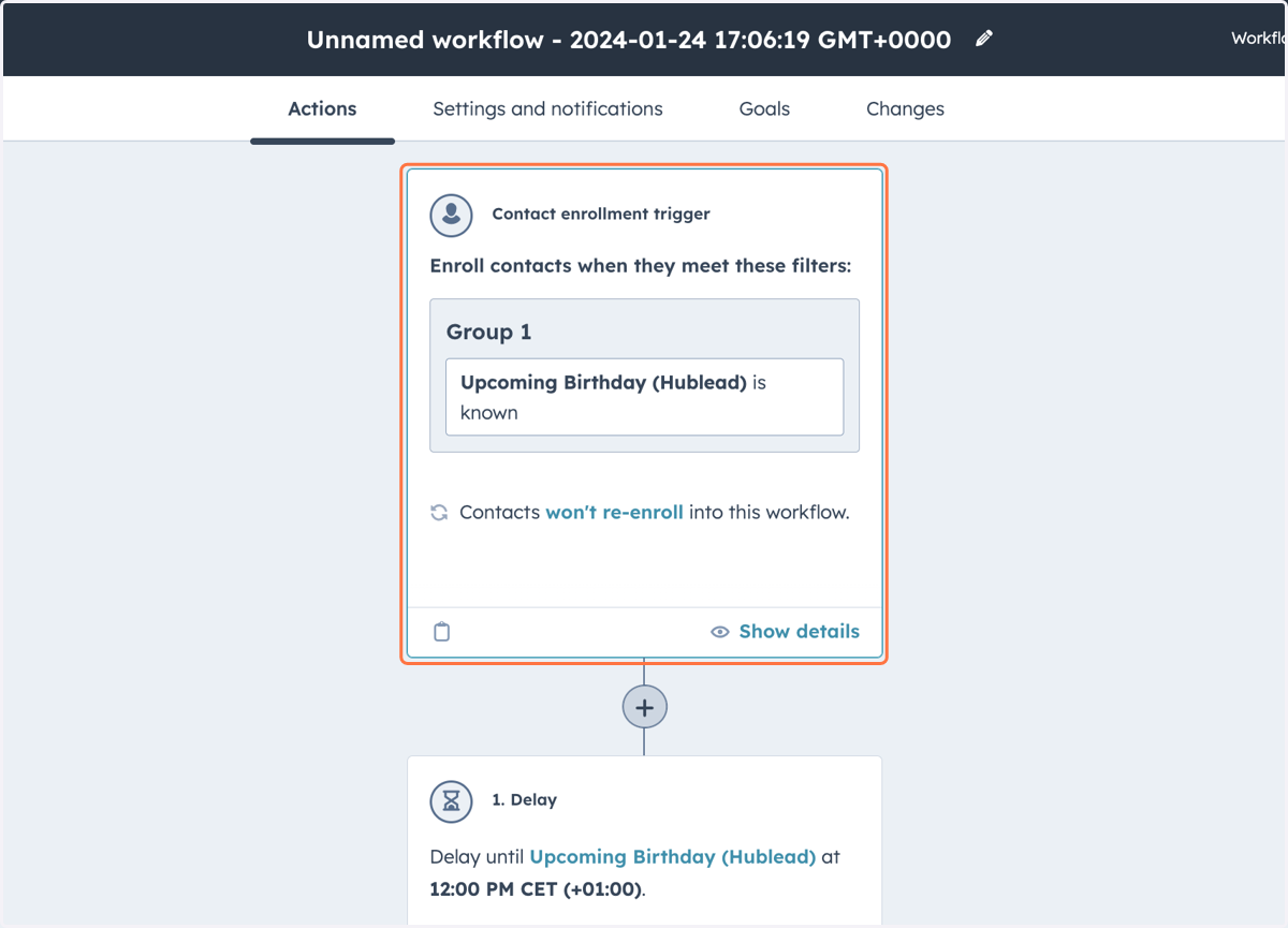 Click on Contact enrollment trigger…