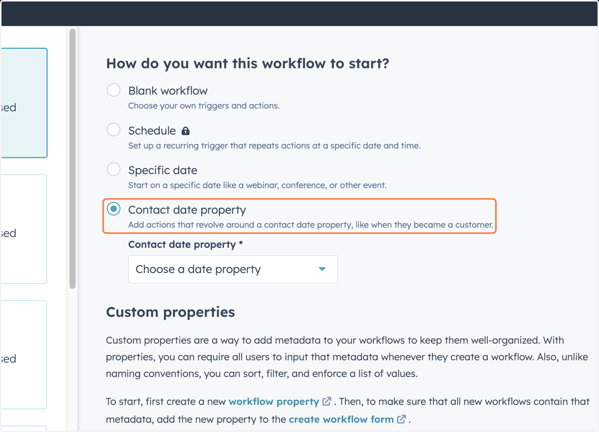Select Contact date property…