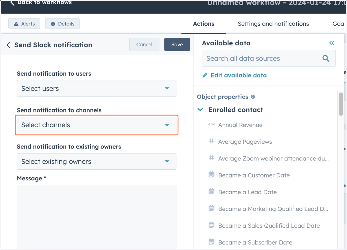 Click on Send notification to channels