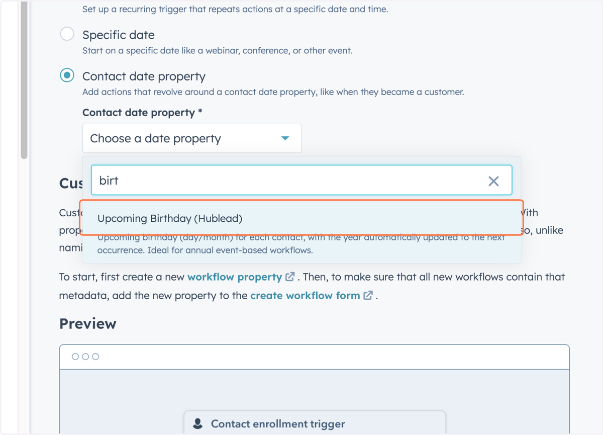 Click on Upcoming Birthday (Hublead)
