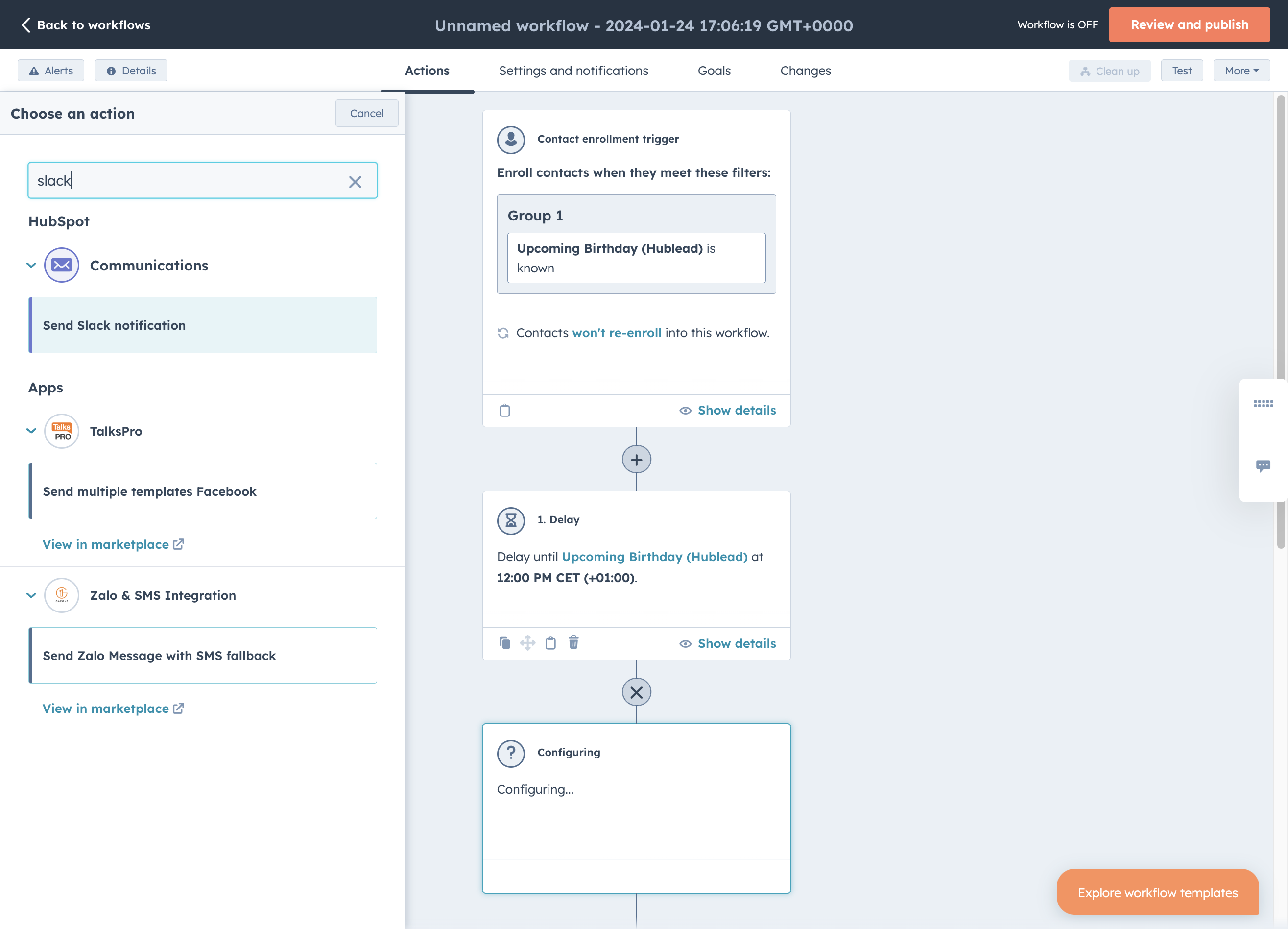 Click on Send Slack notification