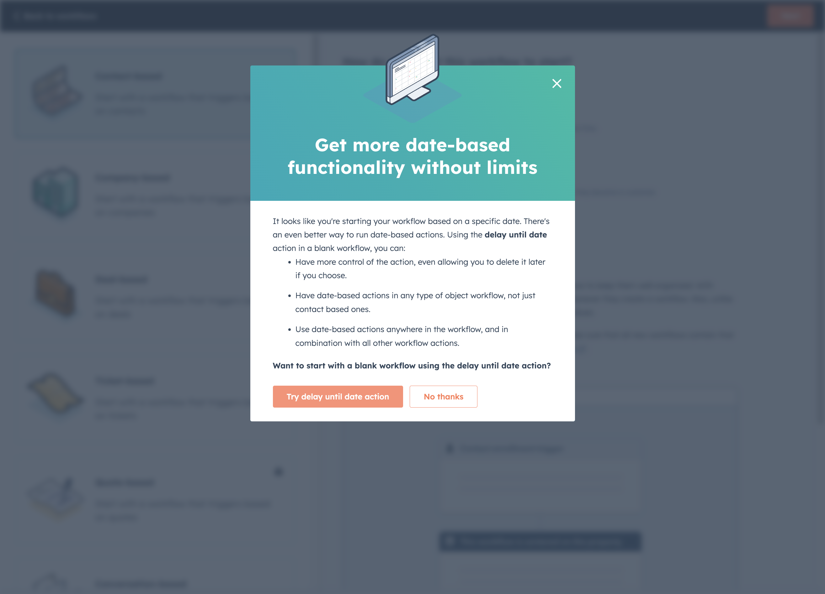 Click on Try delay until date action