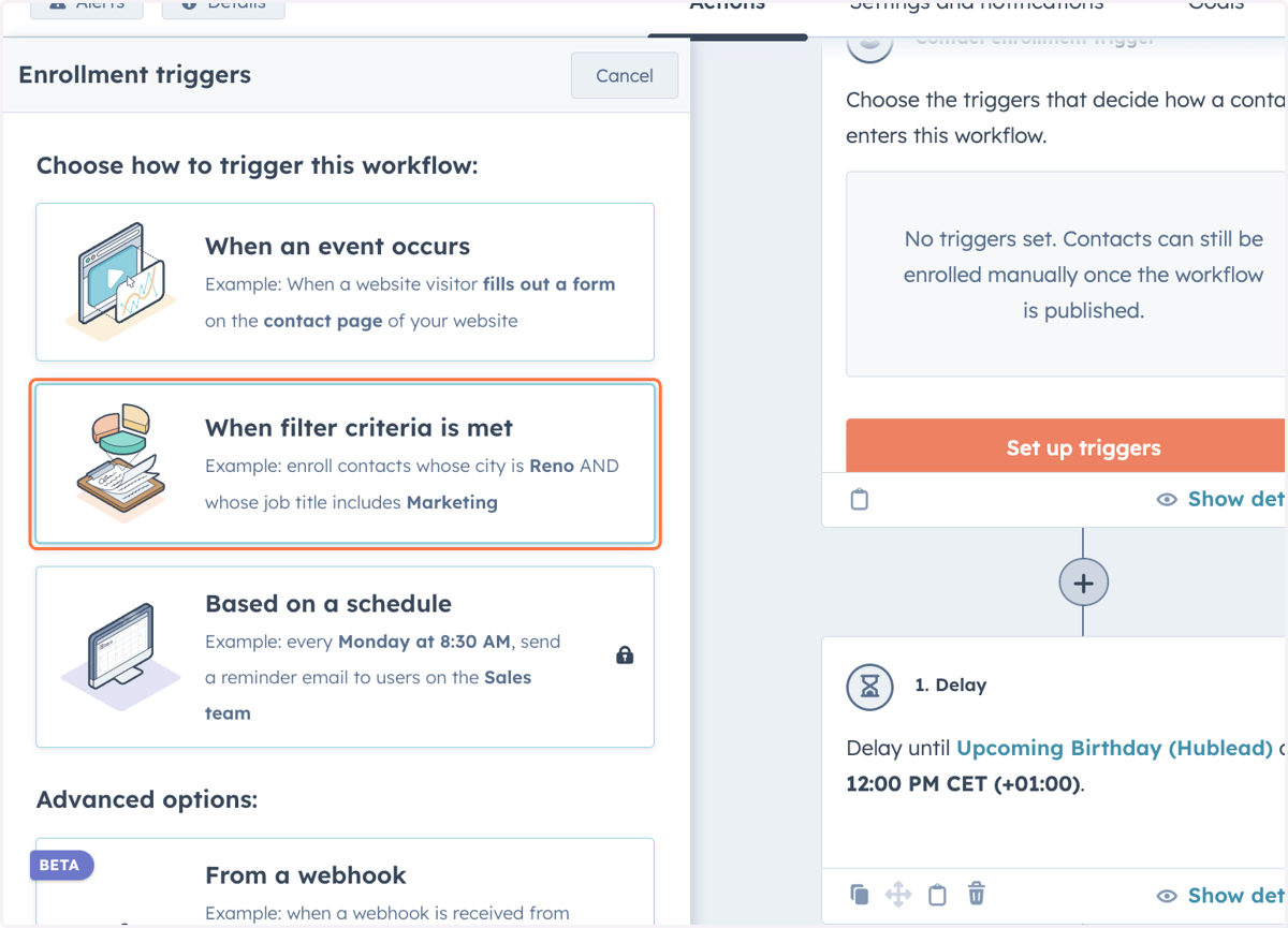 Click on When filter criteria is met…