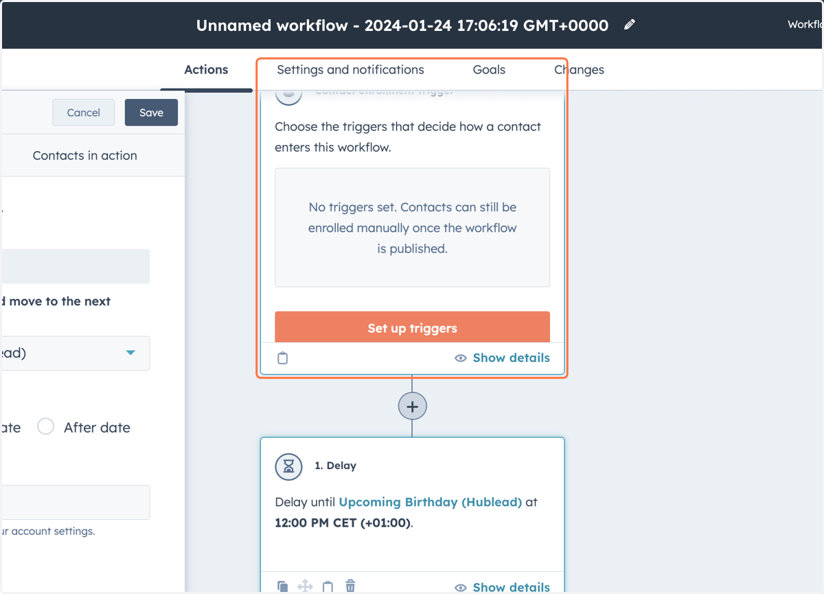 Click on Contact enrollment trigger…
