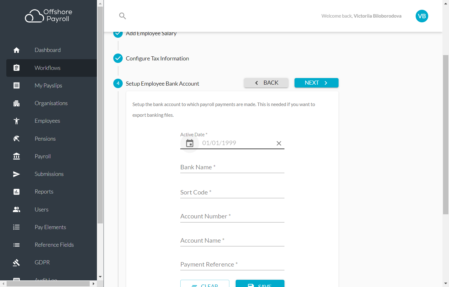 Setup Employee's bank account