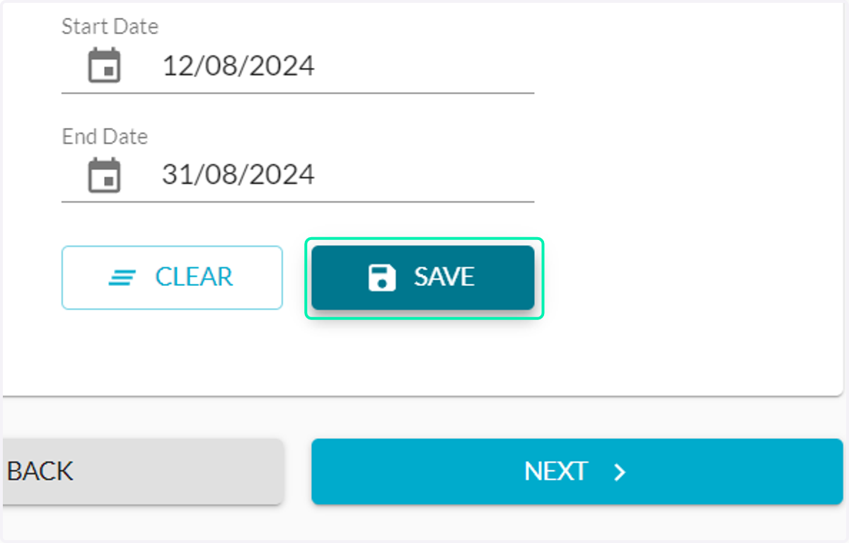 Ensure to click on SAVE for all provided information.