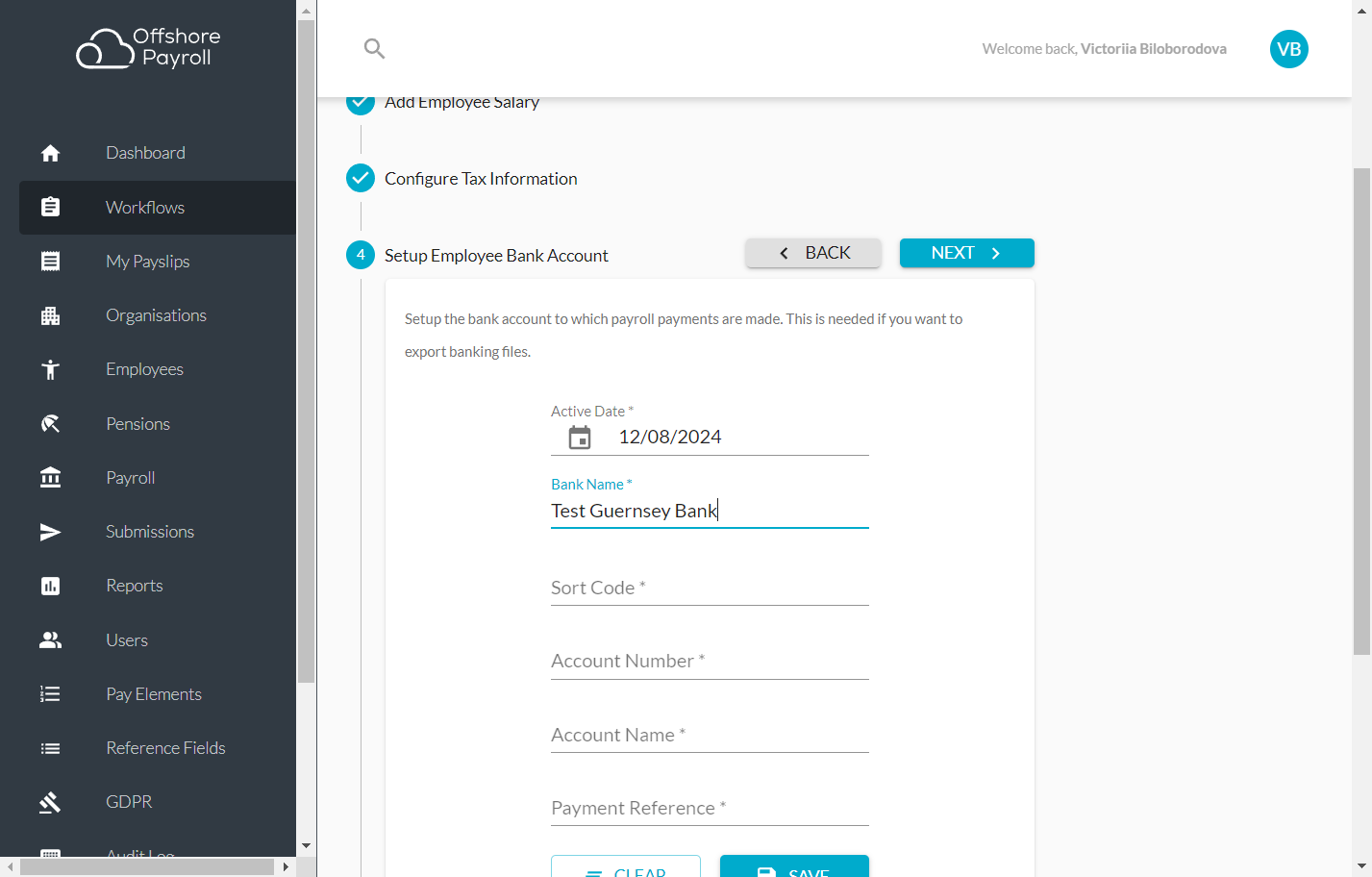 Enter the following bank details: