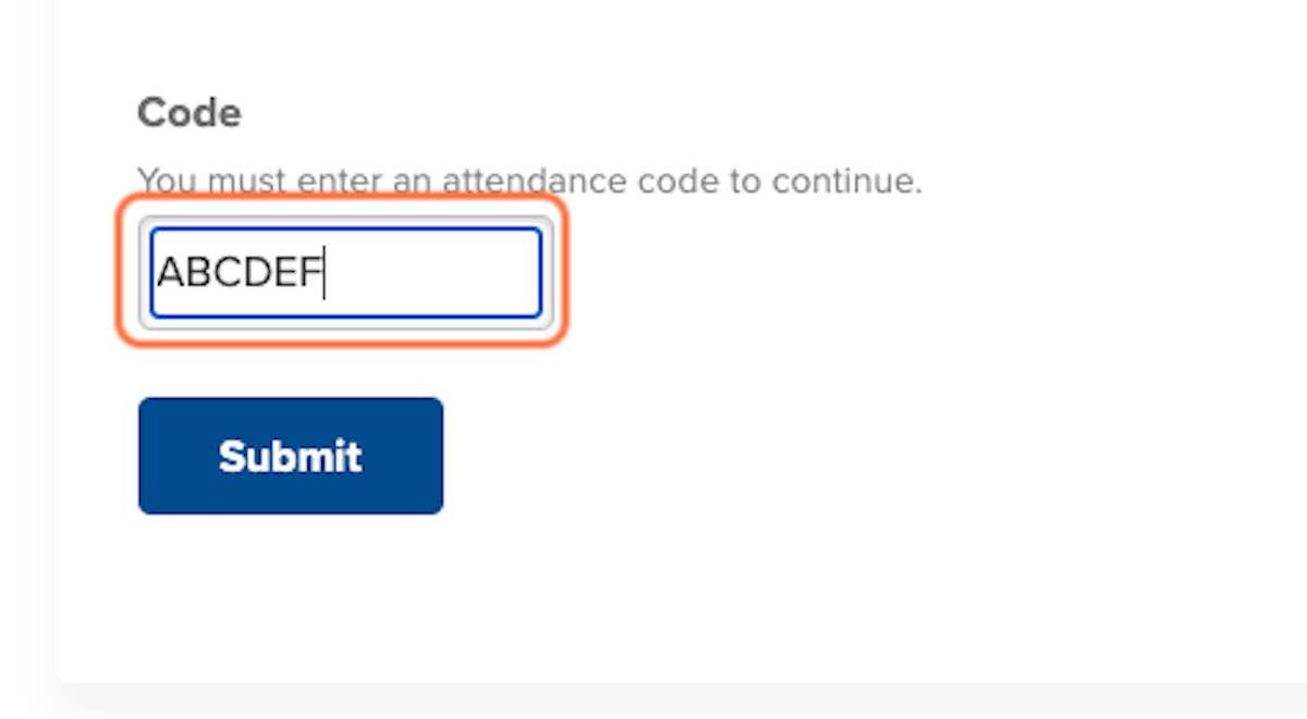 Enter the attendance code from your session.
