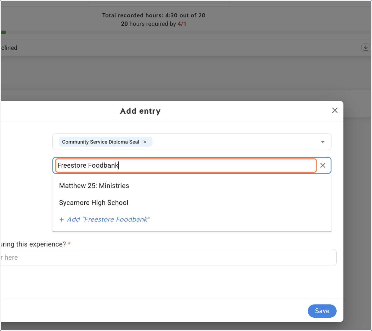 Type in the name of the organization