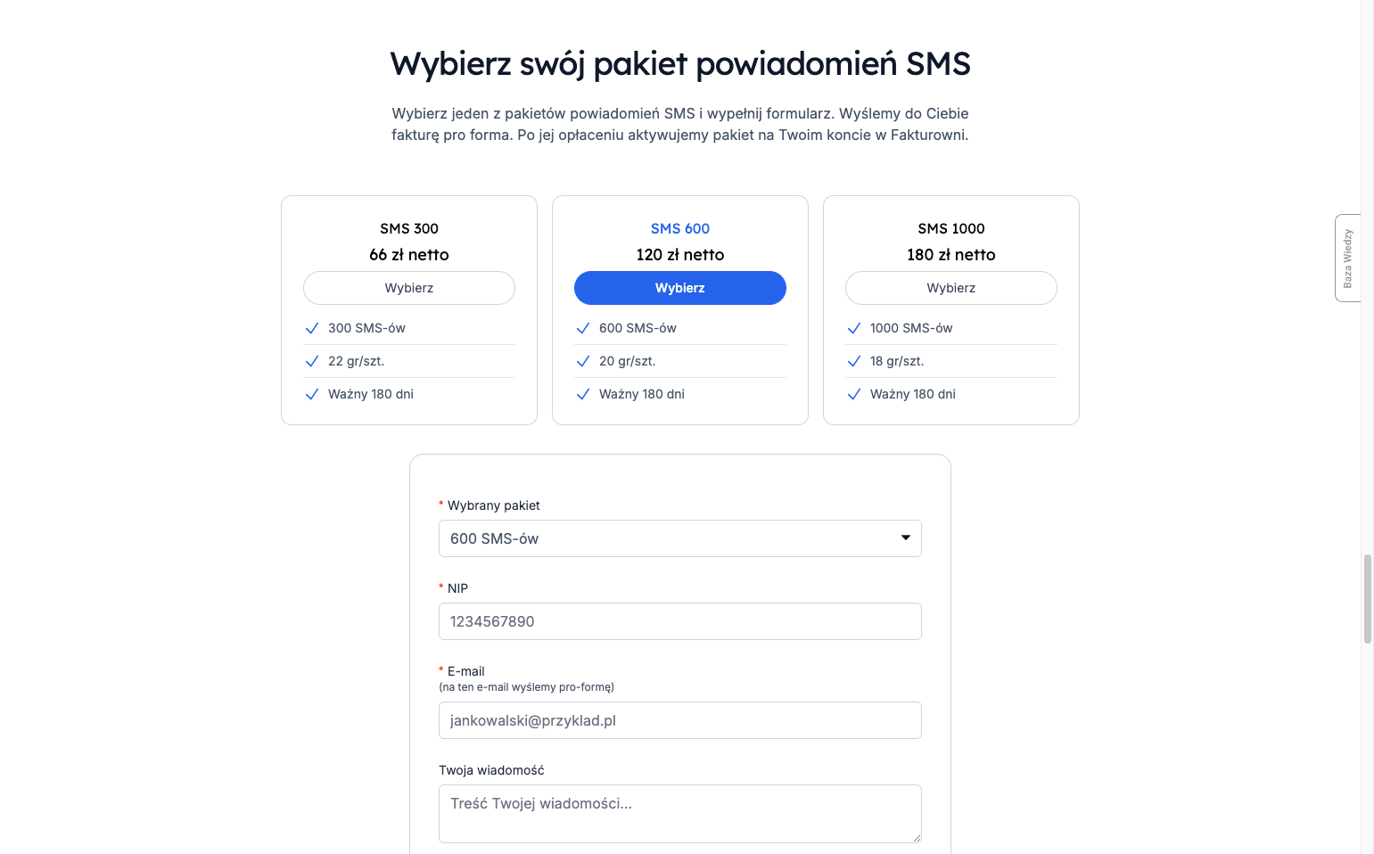 Wybierz jeden z dostępnych pakietów