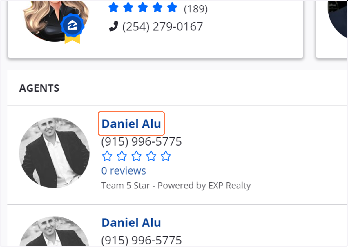 Click on Agent's Name