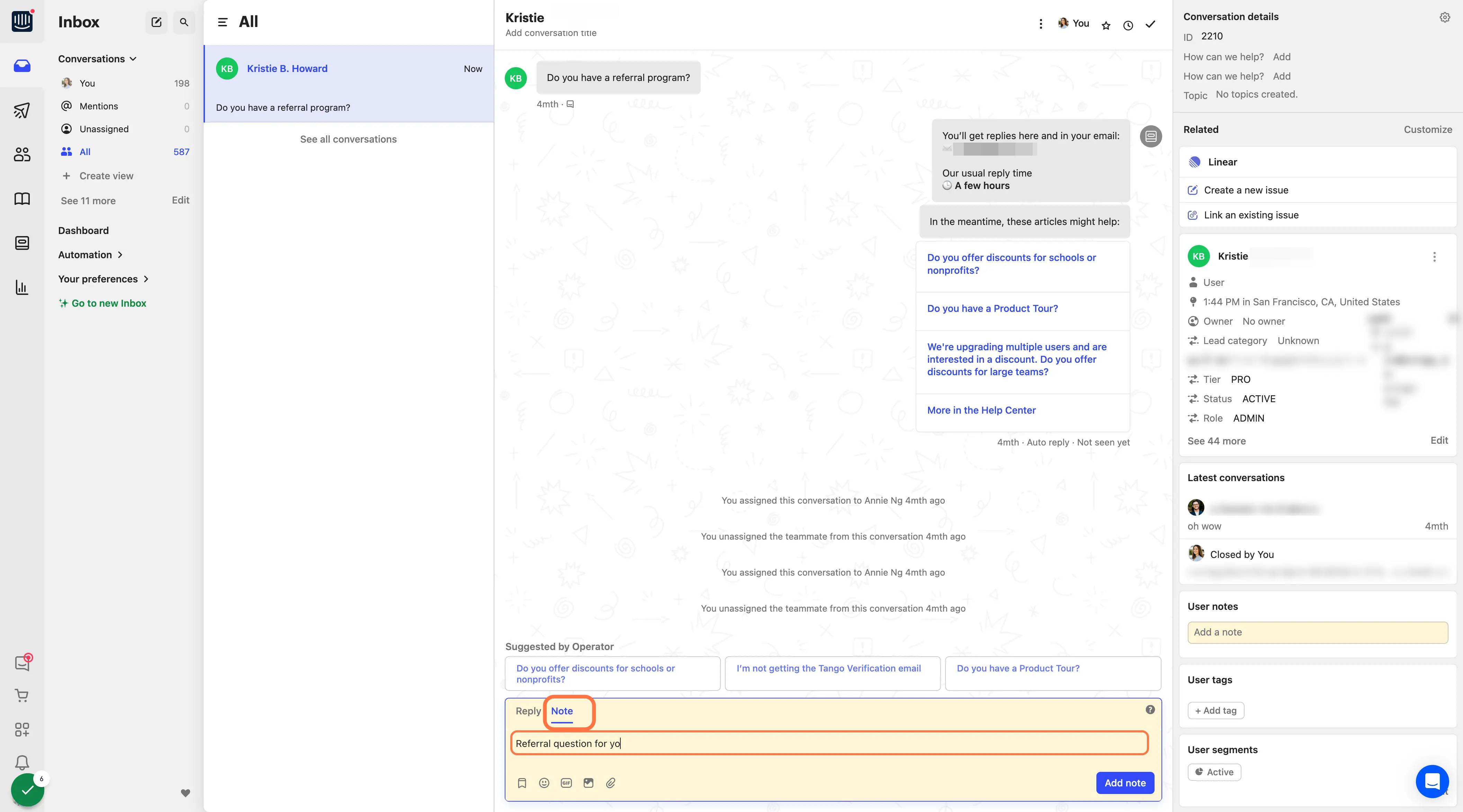 You can add a note in the textbox for your colleague.