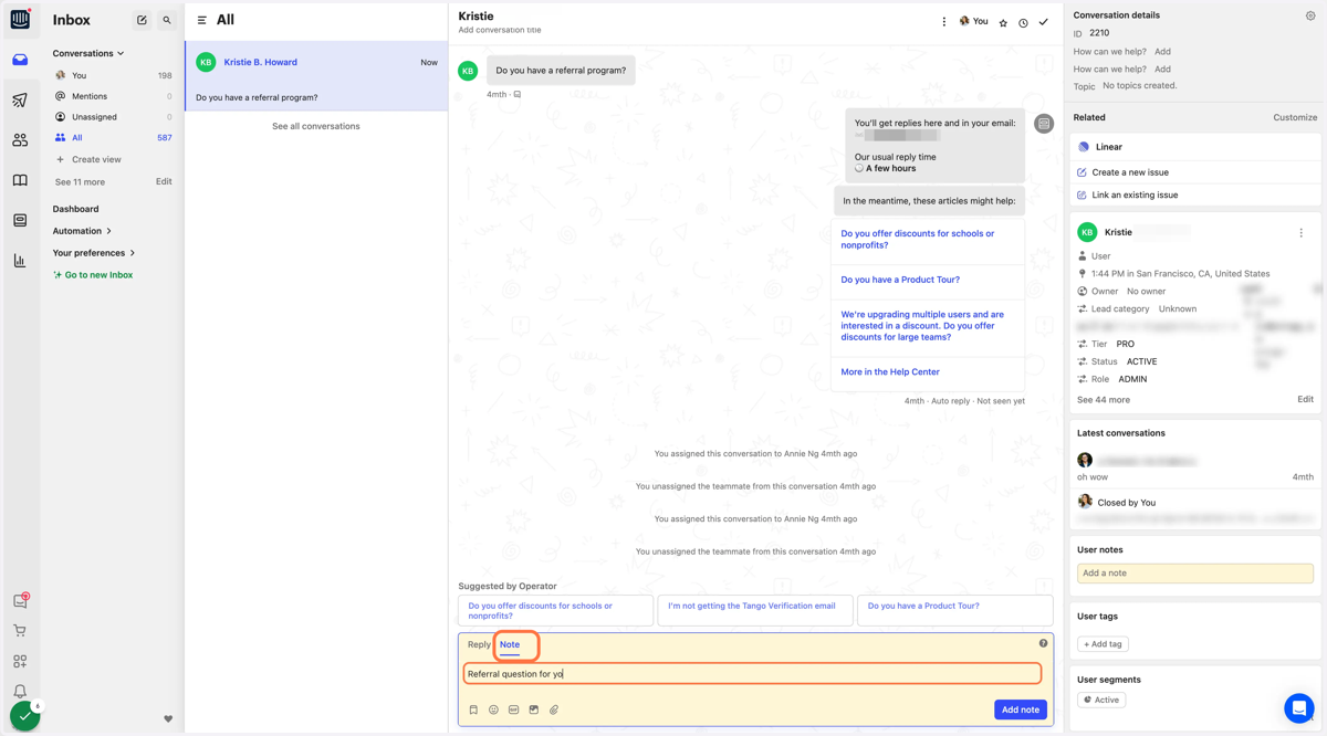 You can add a note in the textbox for your colleague.