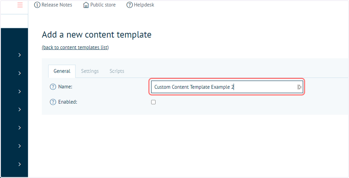 Enter a name for the Content Template