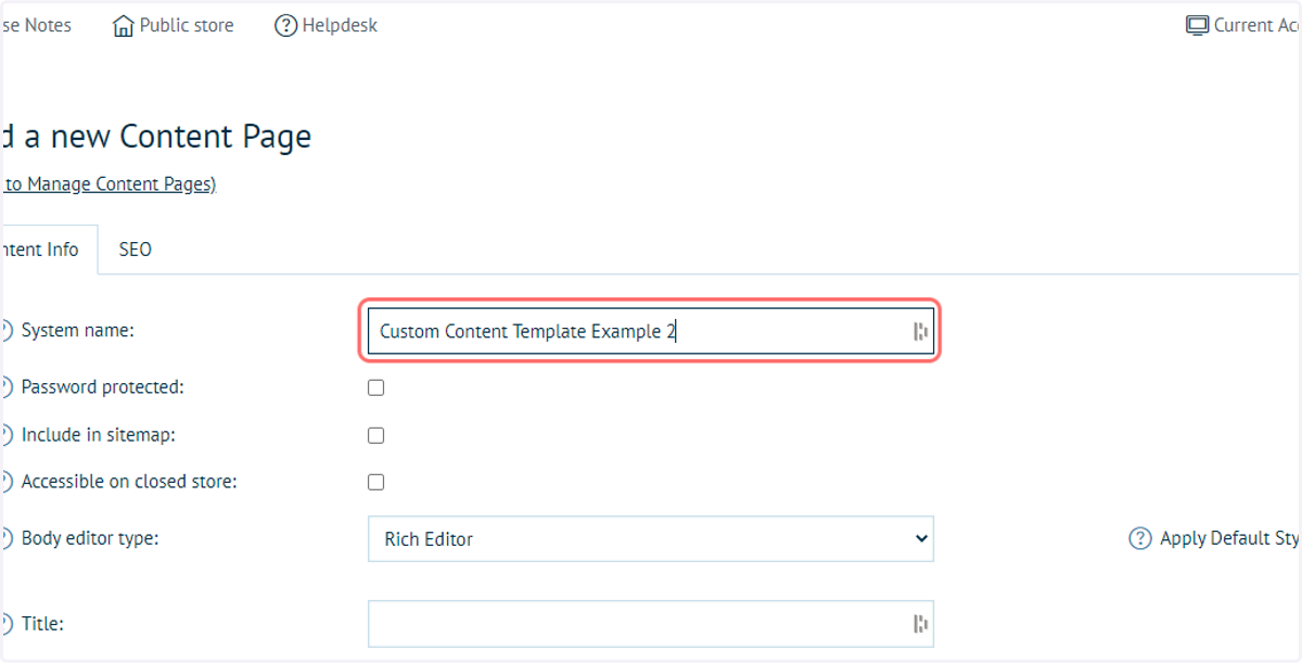 Type a name for the Content Page