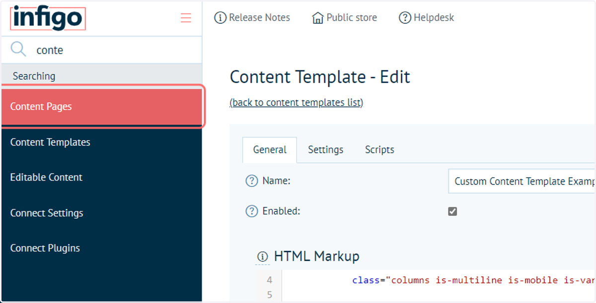 Navigate to Content Pages
