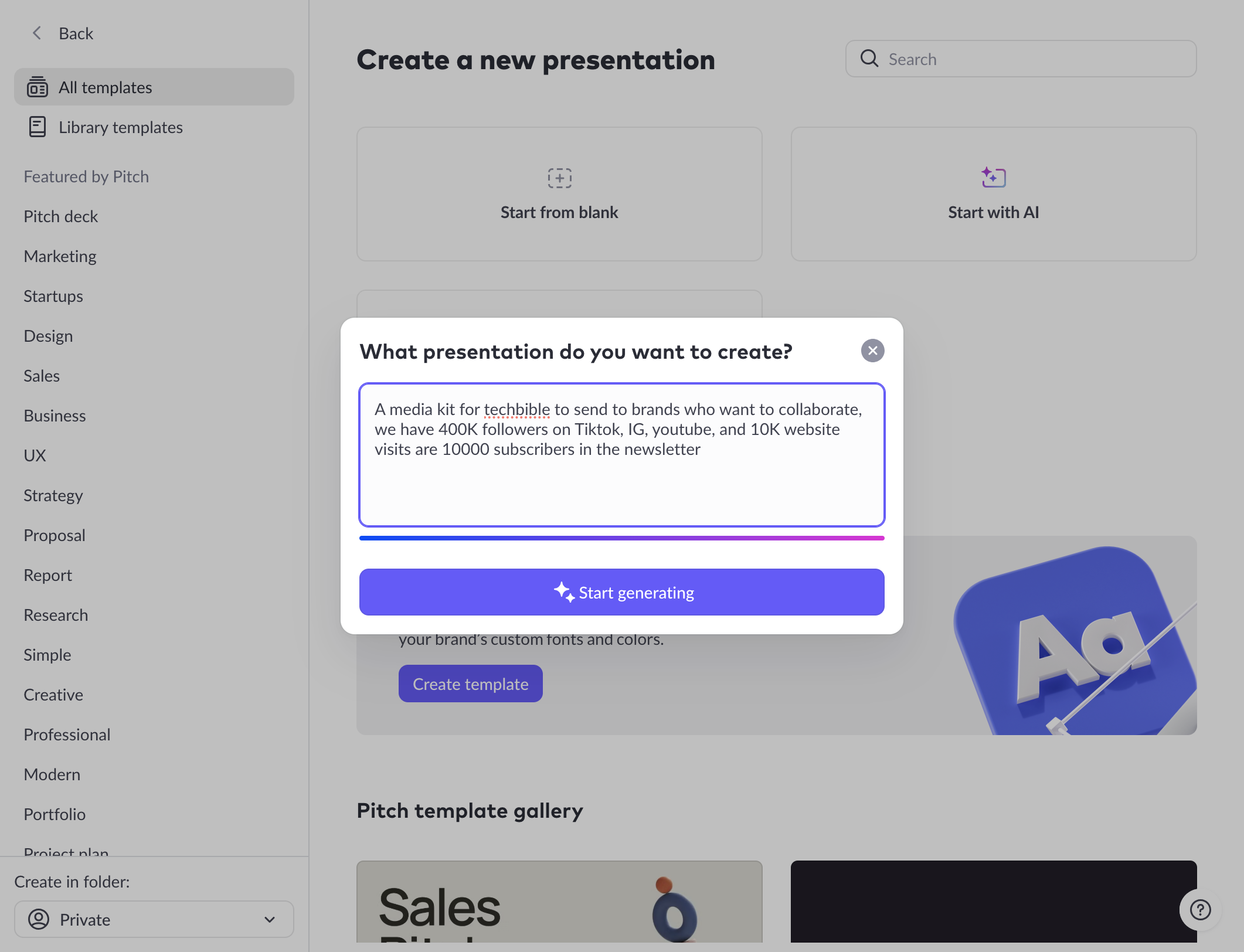 Click on Start generating