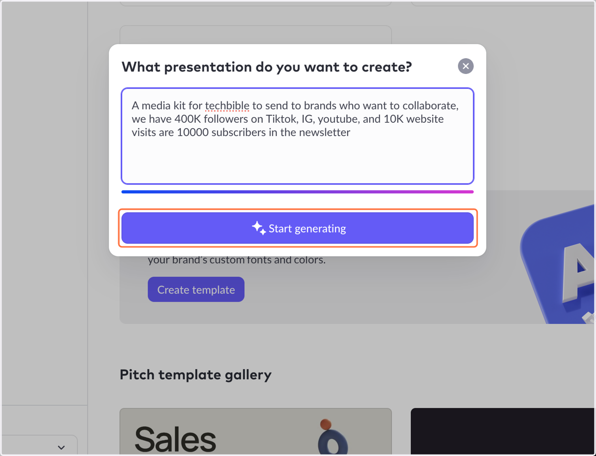 Click on Start generating