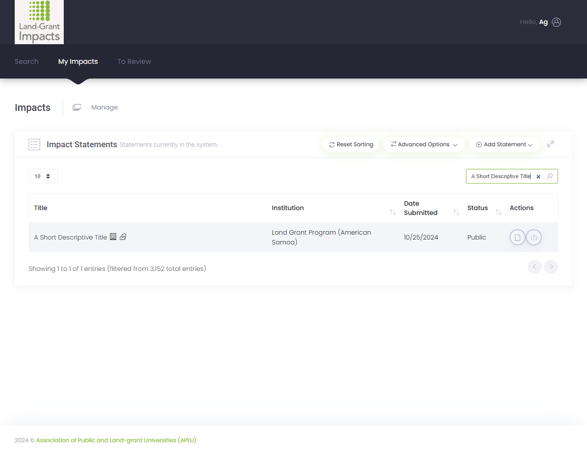 Search for your impact statement.