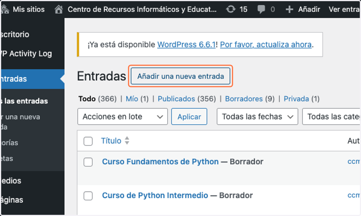 Click en Añadir una nueva entrada
