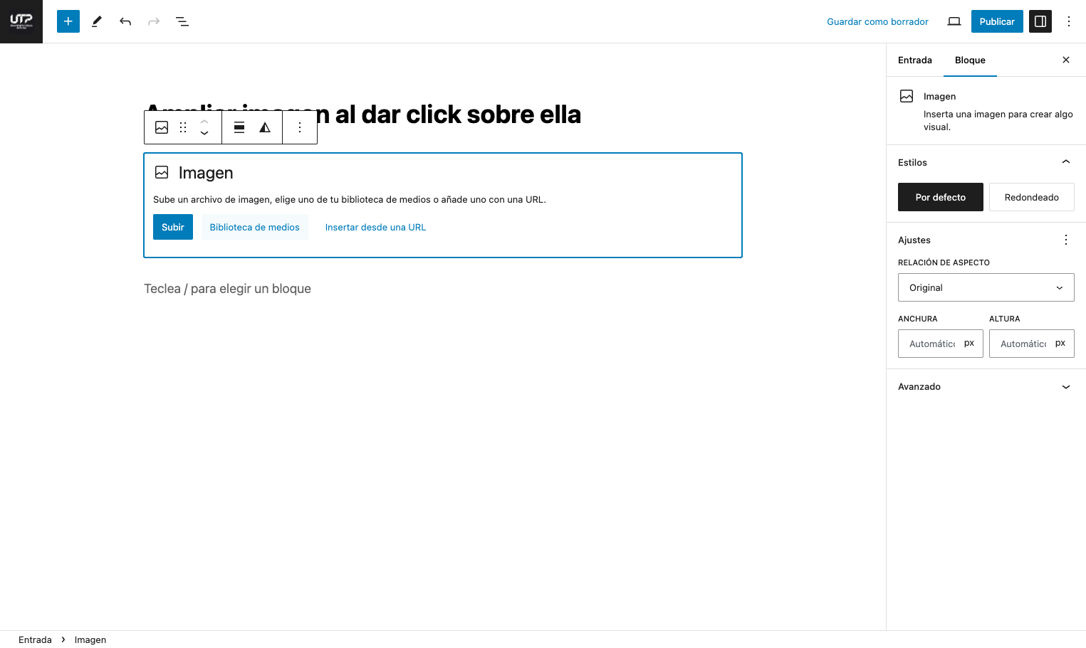 Click en Biblioteca de medios < bloque imagen