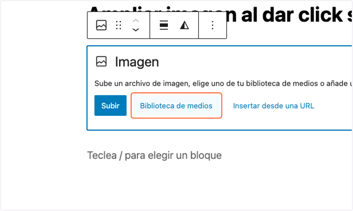 Click en Biblioteca de medios < bloque imagen