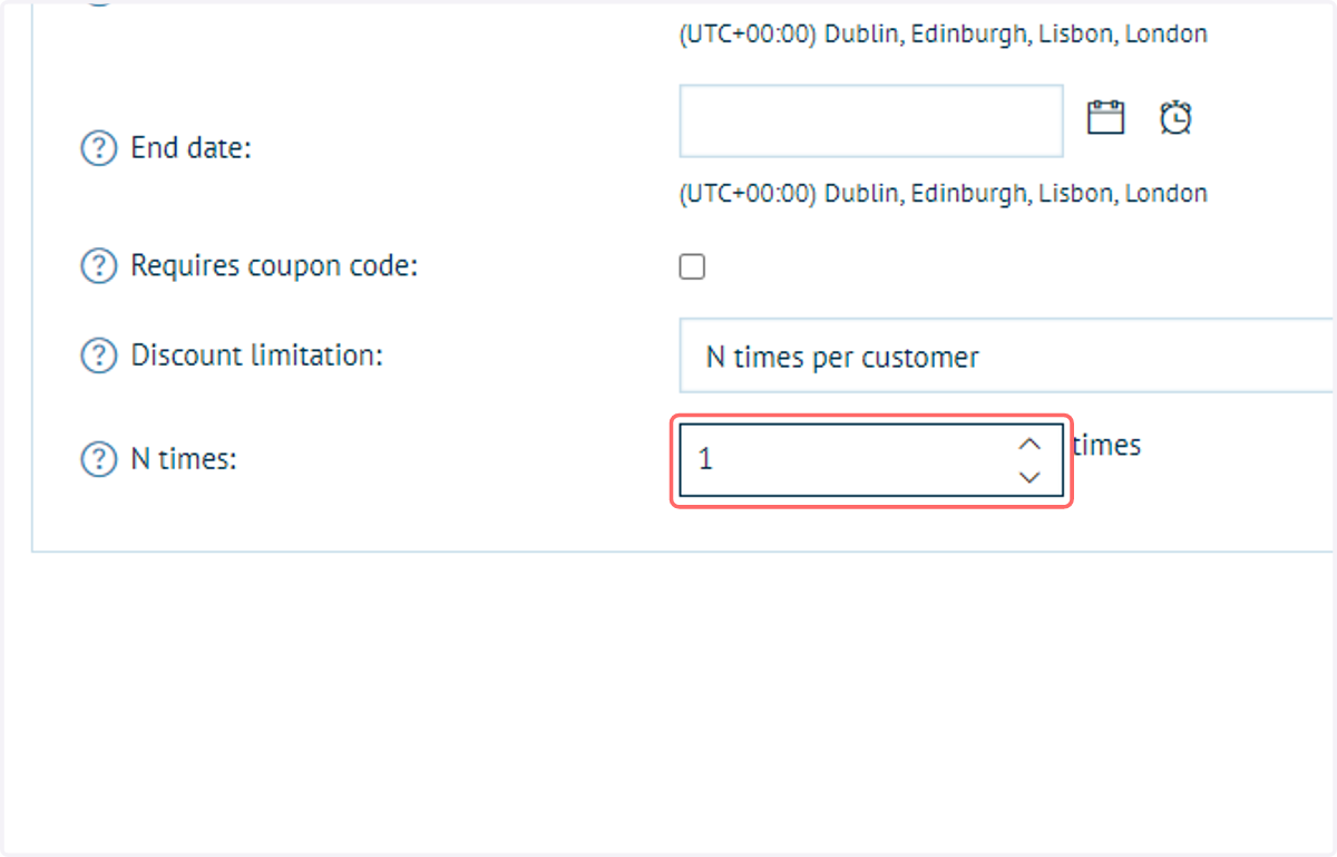 Specify a use of 1 time per user.