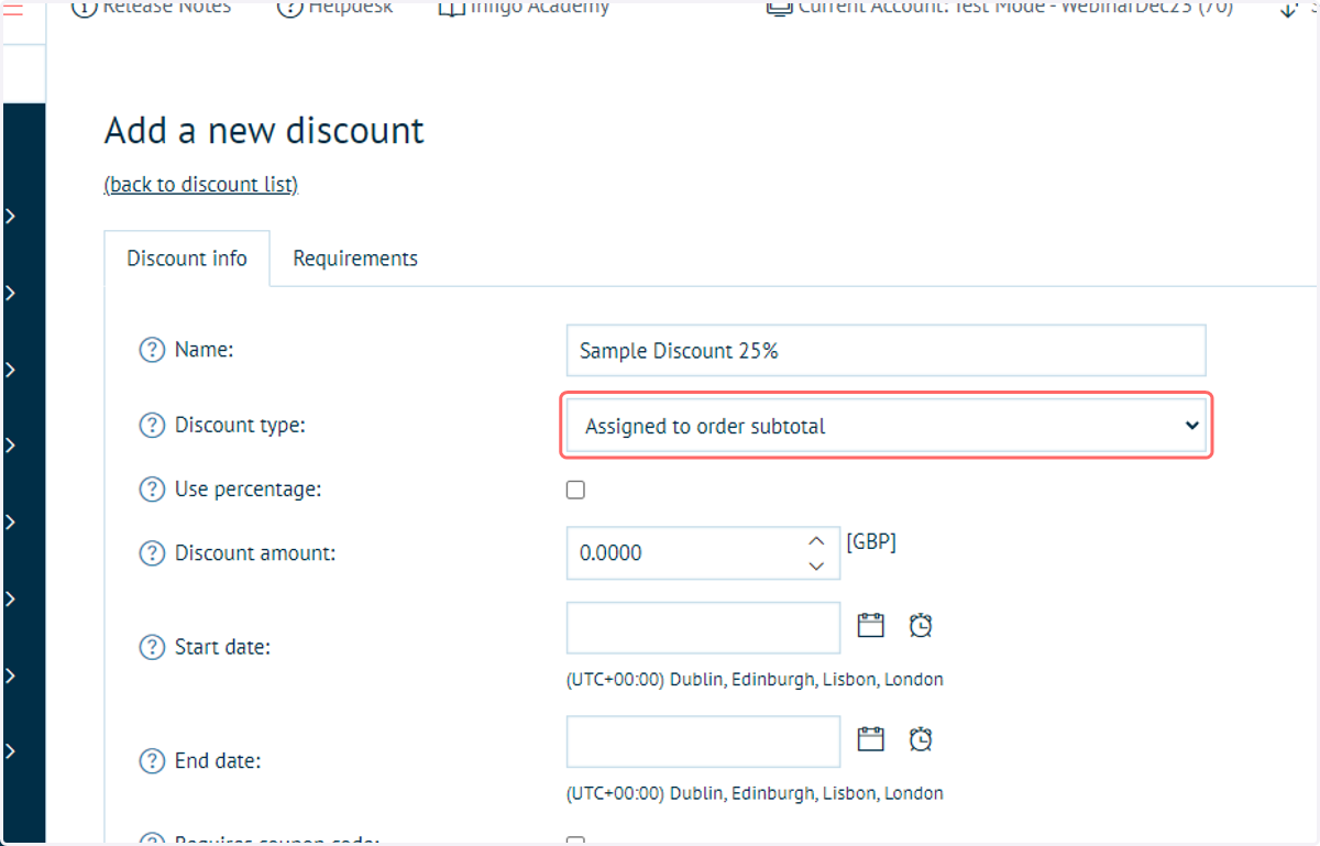 Select a discount type
