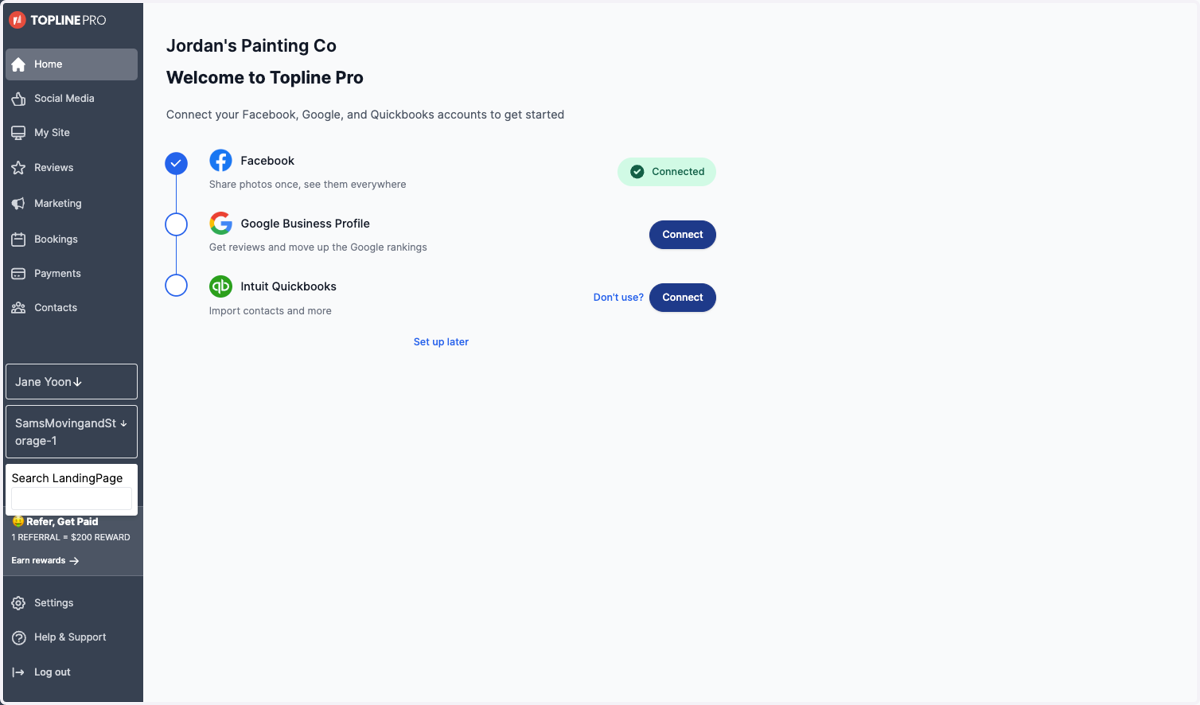 After logging in, find the left tab starting with Home