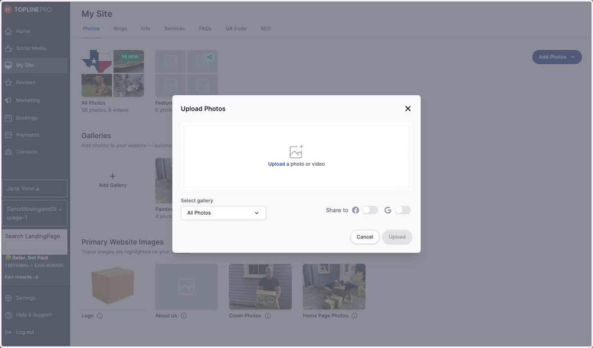 Select the photos you'd like to upload from your phone or computer