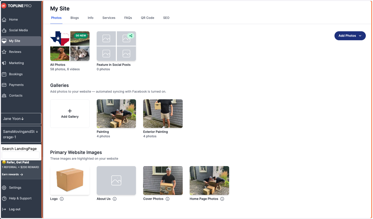 Once you get to My Site, find the navigation bar and confirm you're on Photos