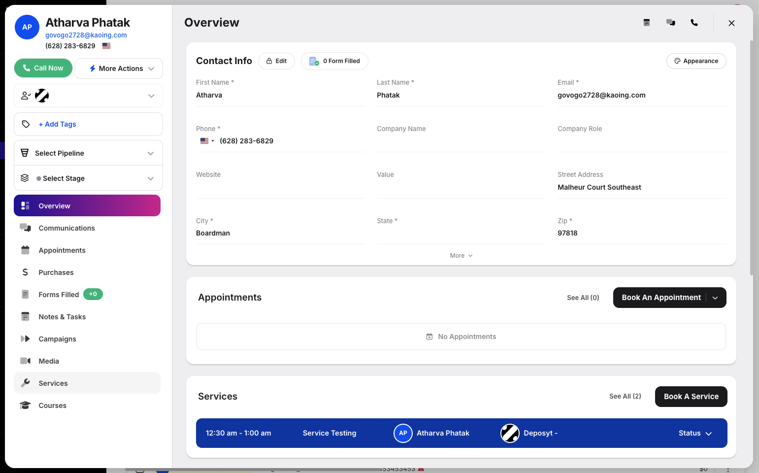 Accessing Services from the Customer Modal
