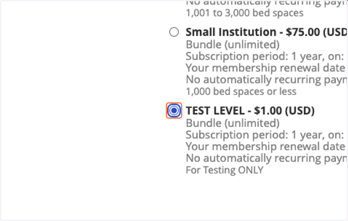 Select the appropriate membership level based on number of bed spaces
