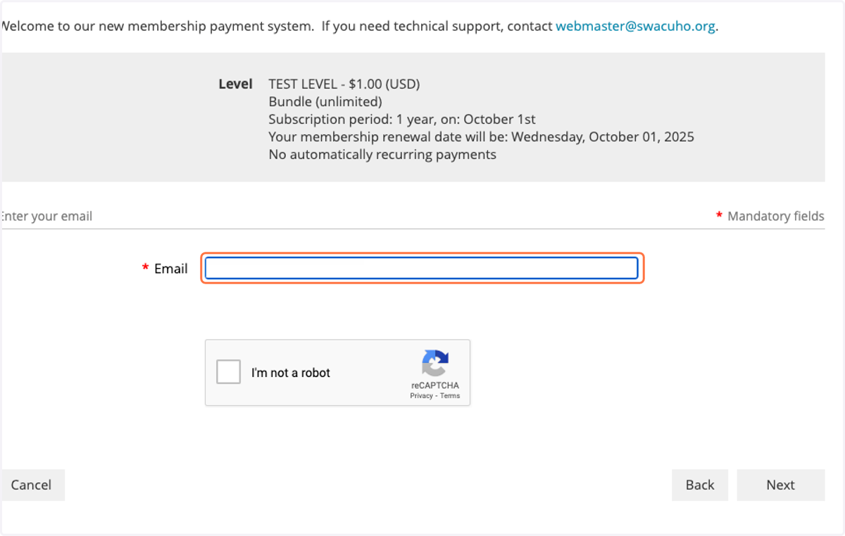 Type the email address you would like your account associated with