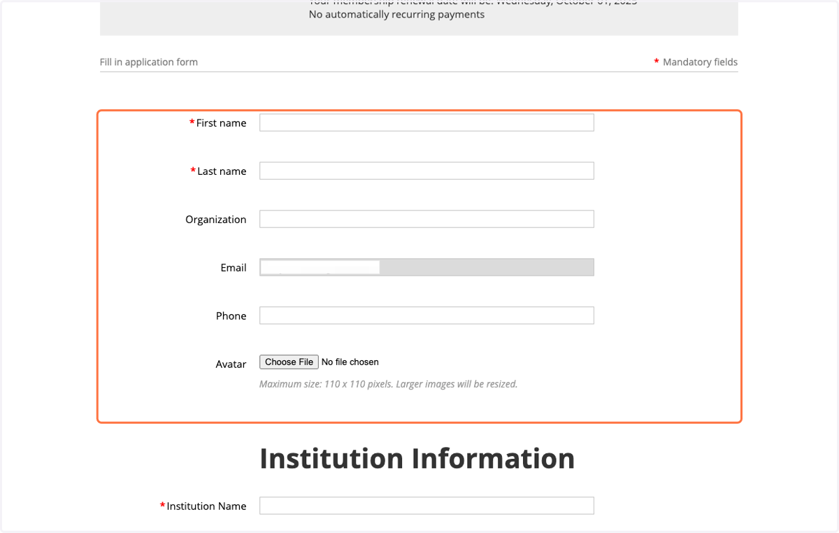 Complete account holder information fields