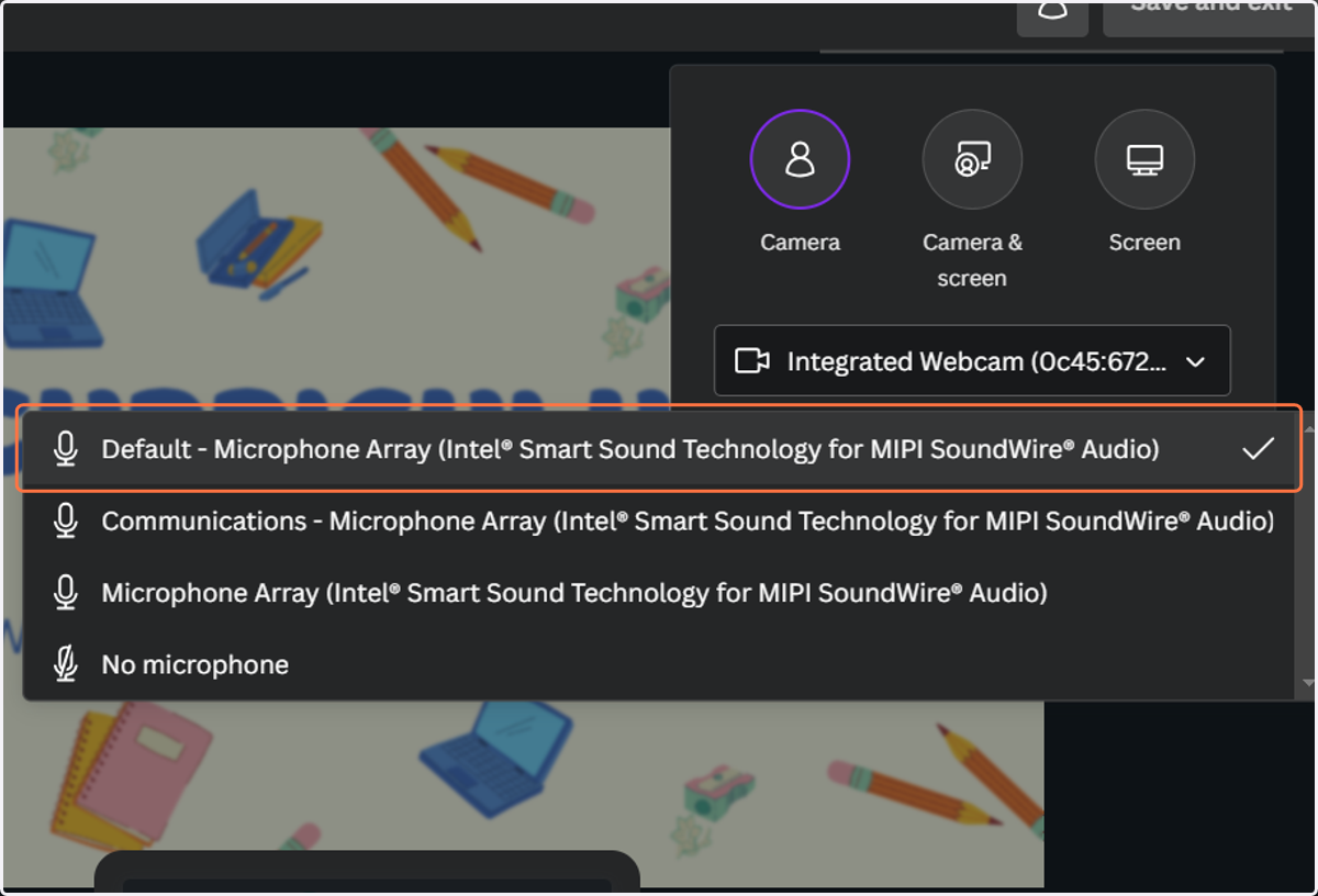 Click on the microphone you'd like to use