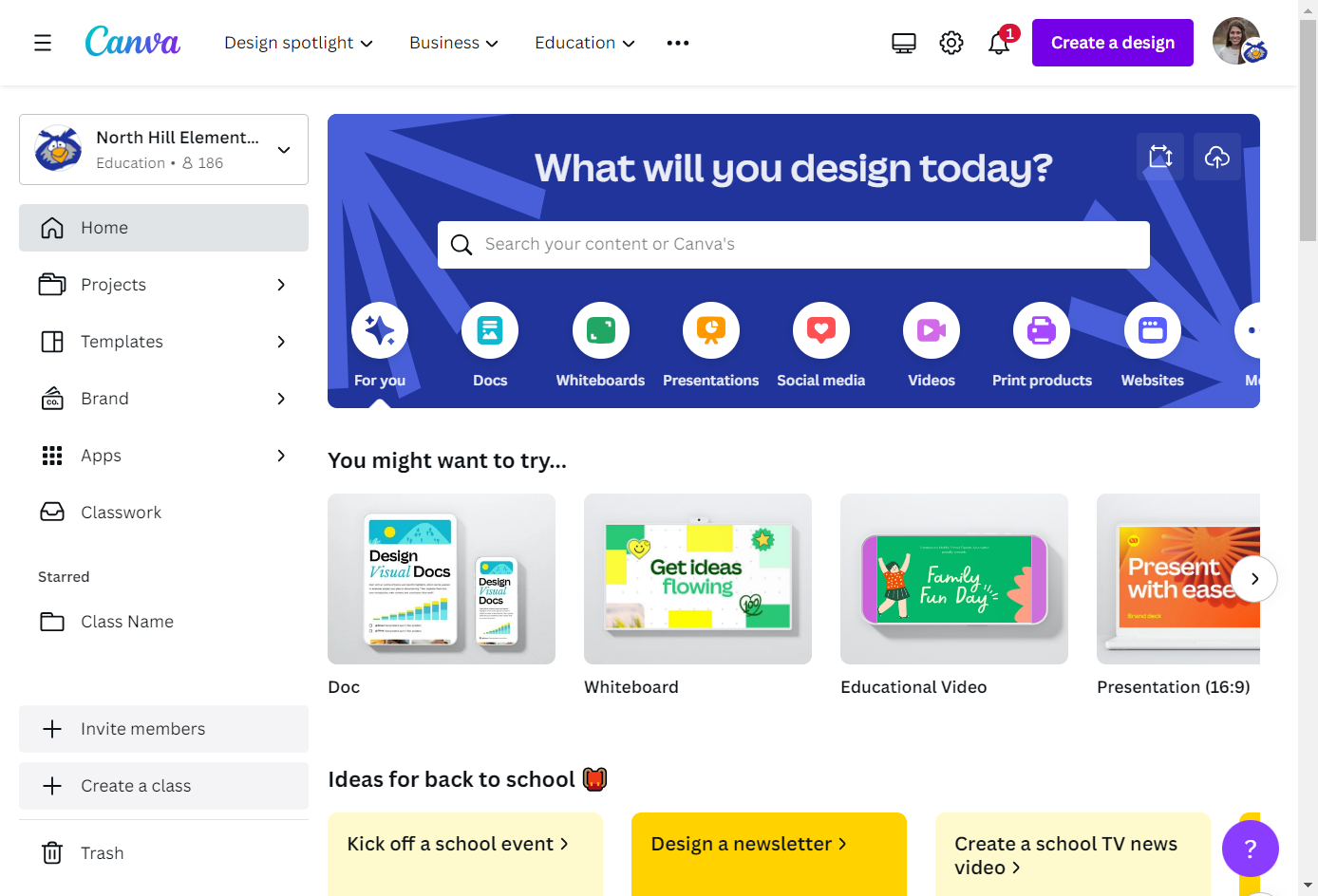 To upload an existing presentation, click on Create a design
