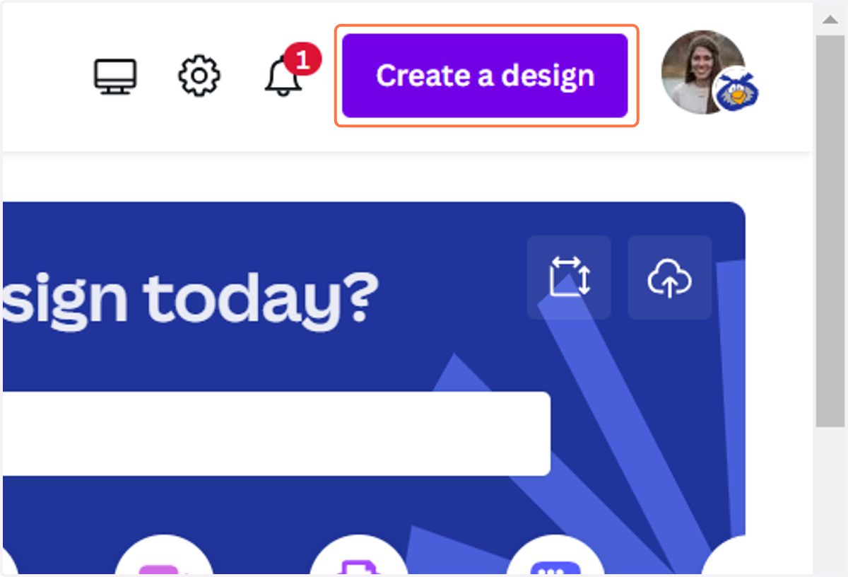 To upload an existing presentation, click on Create a design