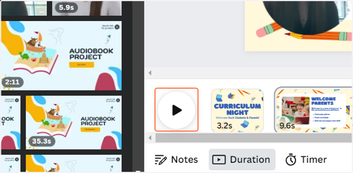 Click on Play to listen to your video