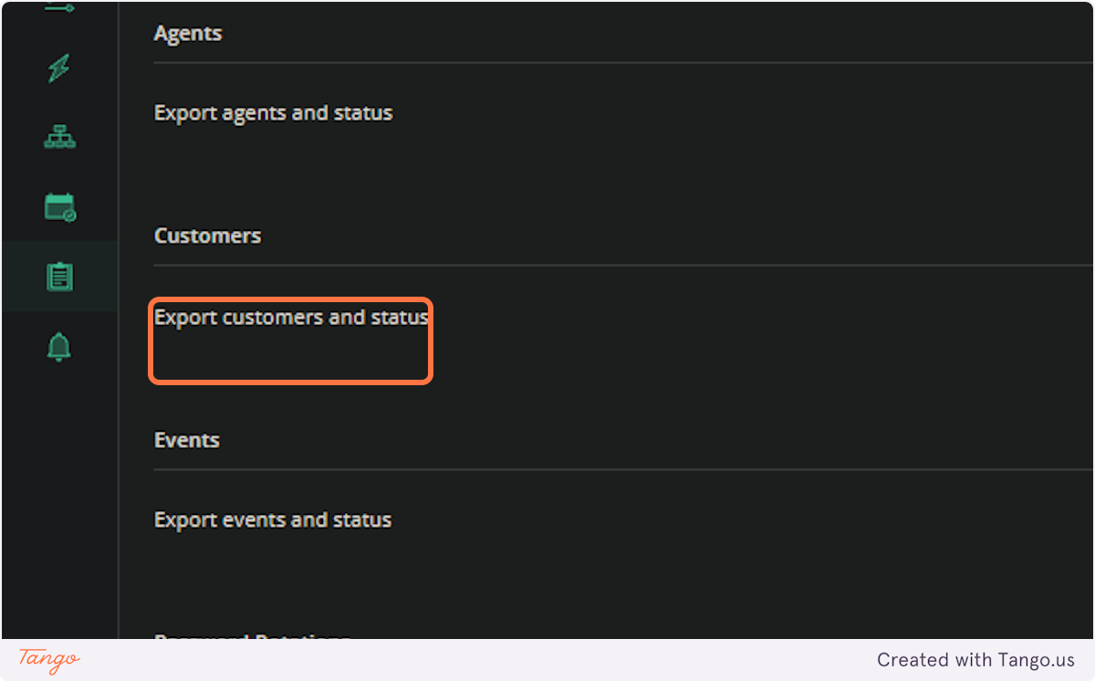 Find the Export customers and status report
