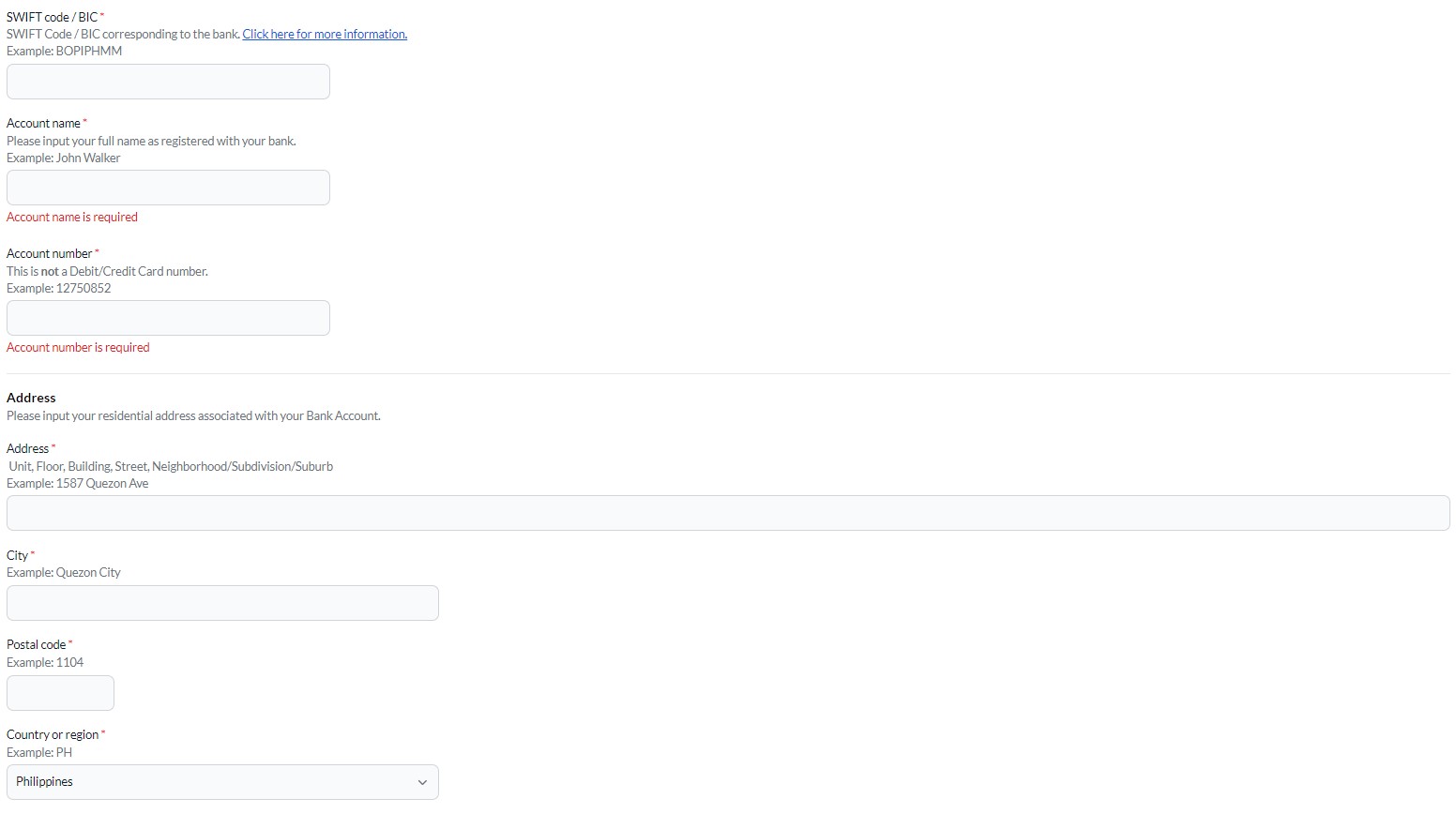 Fill-up all the necessary details (details on the screenshot may differ depending your bank's country)