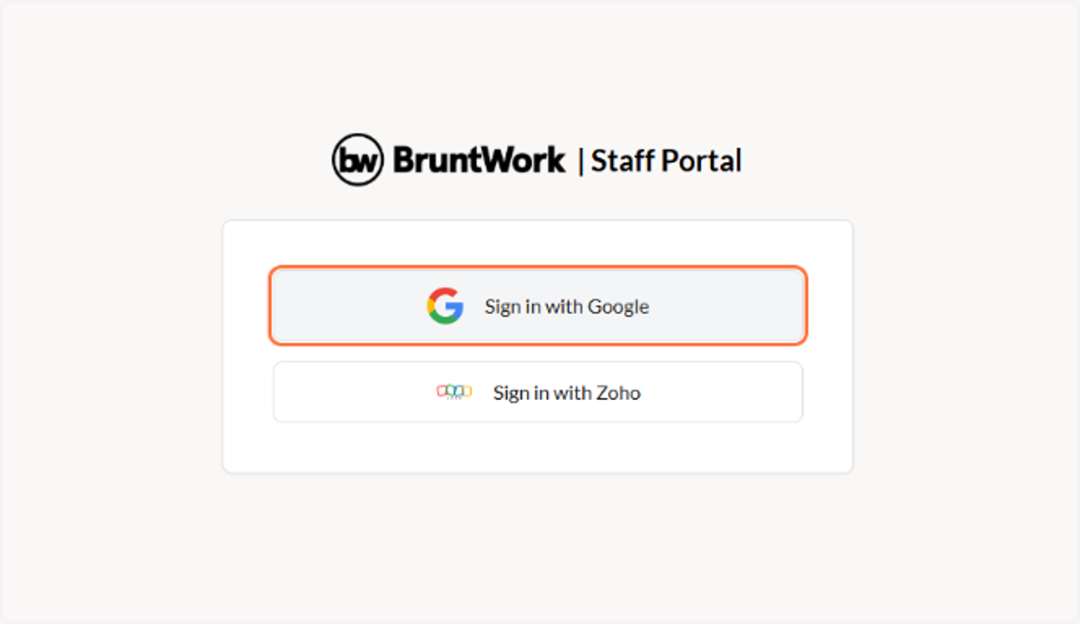 Click either Sign in with Google or Sign in with Zoho