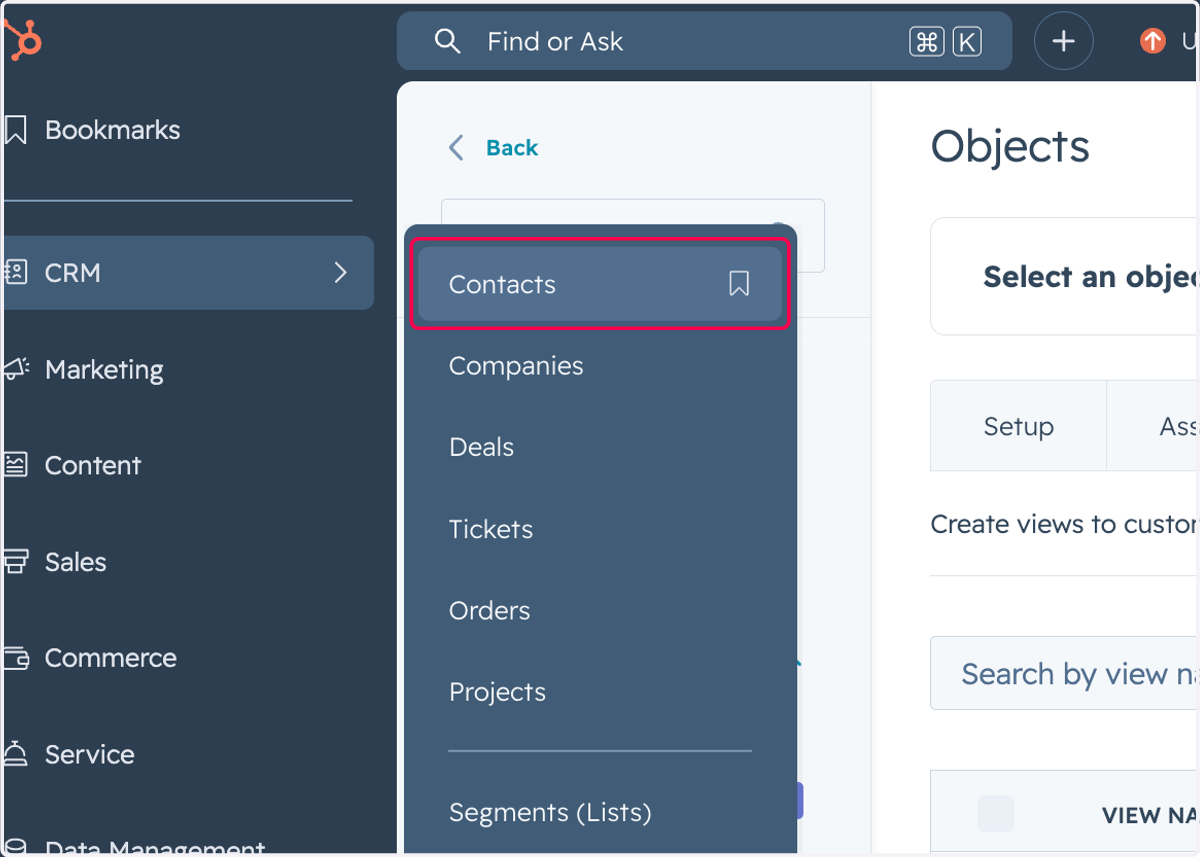 Click on Contacts