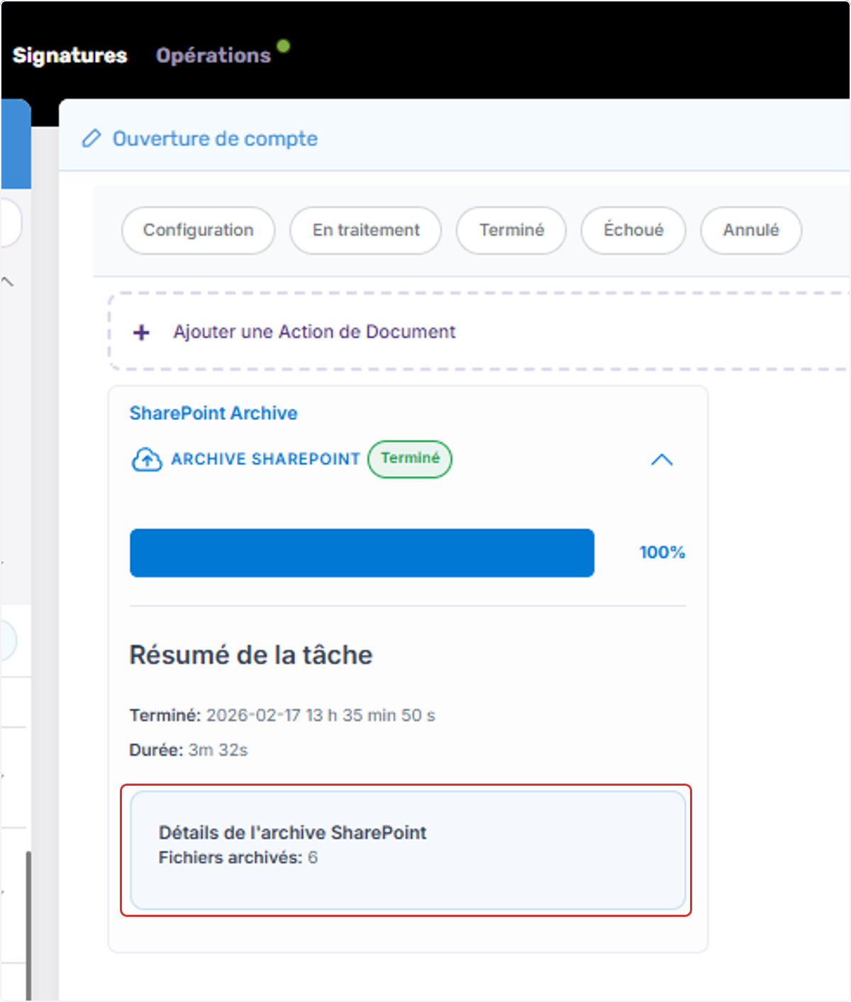 Click on Détails de l'archive SharePoint…