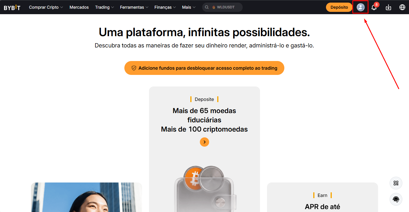 Passe o mouse em cima do ícone de perfil, no canto superior direito