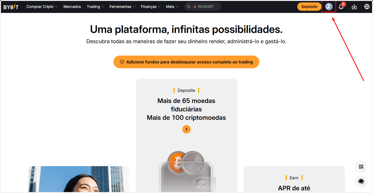 Passe o mouse em cima do ícone de perfil, no canto superior direito